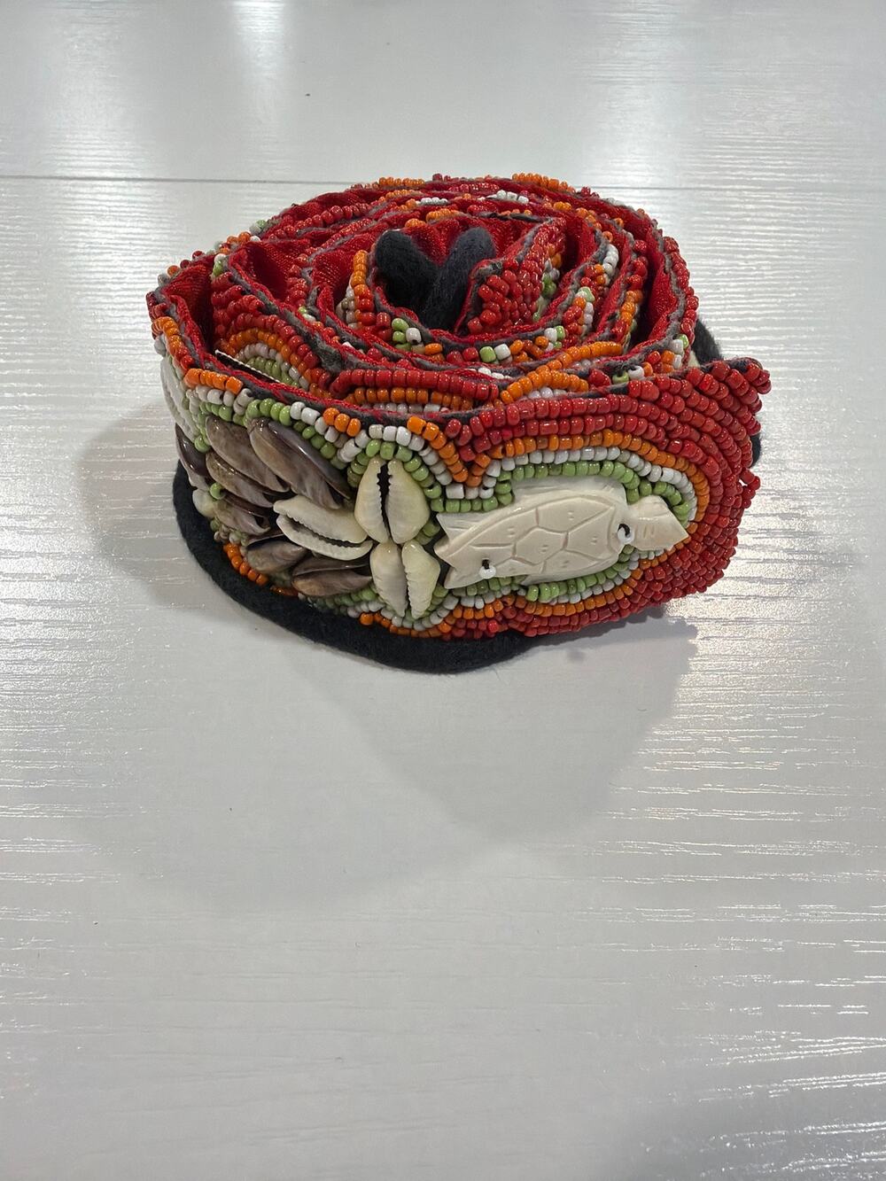 Handmade Beaded Shell Native American Style Tie Belt Red O/S